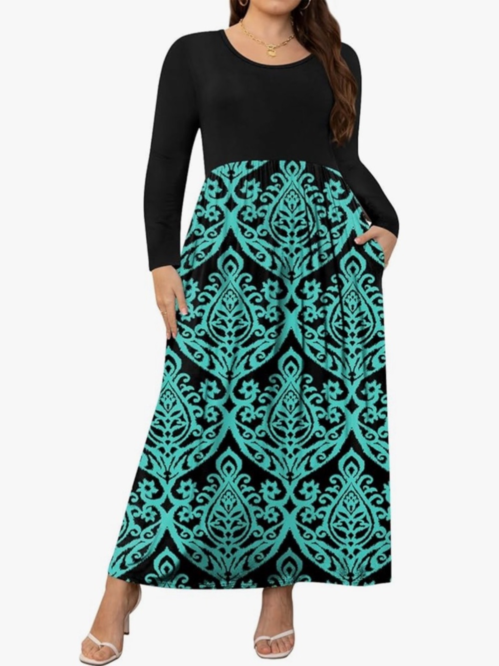 Women’s XXL Maxi Dress Long Sleeve Casual Dress with Pockets 2X